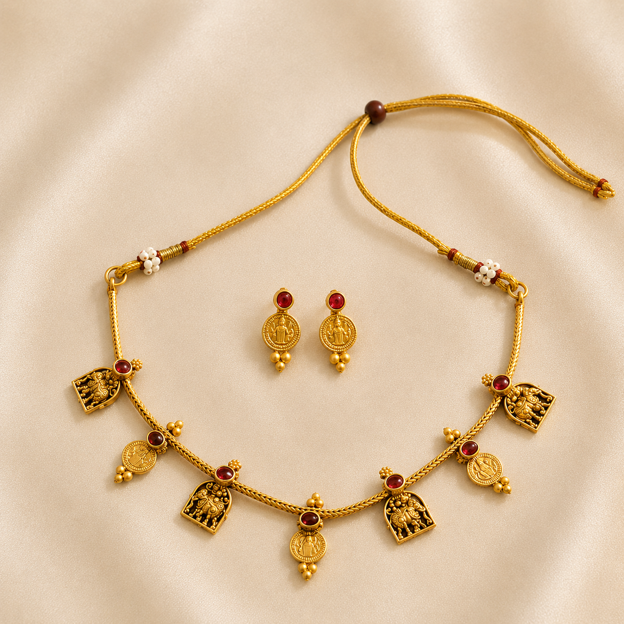 Elephant and kasu necklace