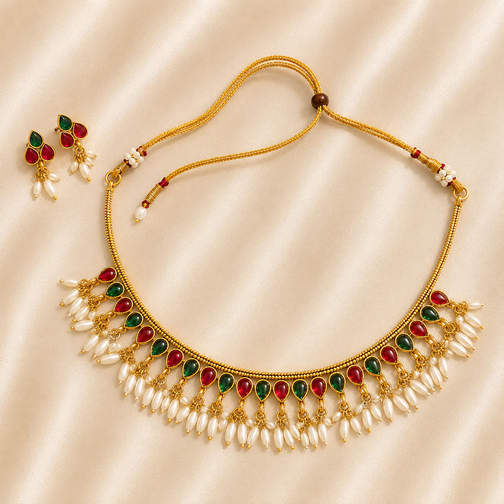 Ruby plus pearl necklace (available in 2 colors)