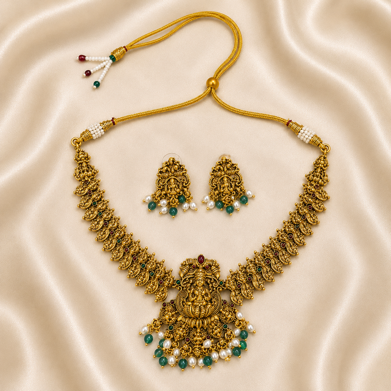 Lakshmi pendant plus kasu necklace